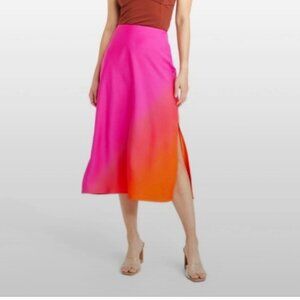 XS :: A New Day Silk Slit Hot Pink/Orange Slip Maxi Skirt